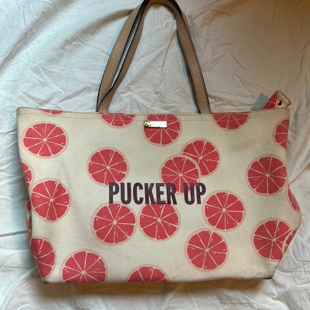 Kate Spade grapefruit print small tote with leather straps